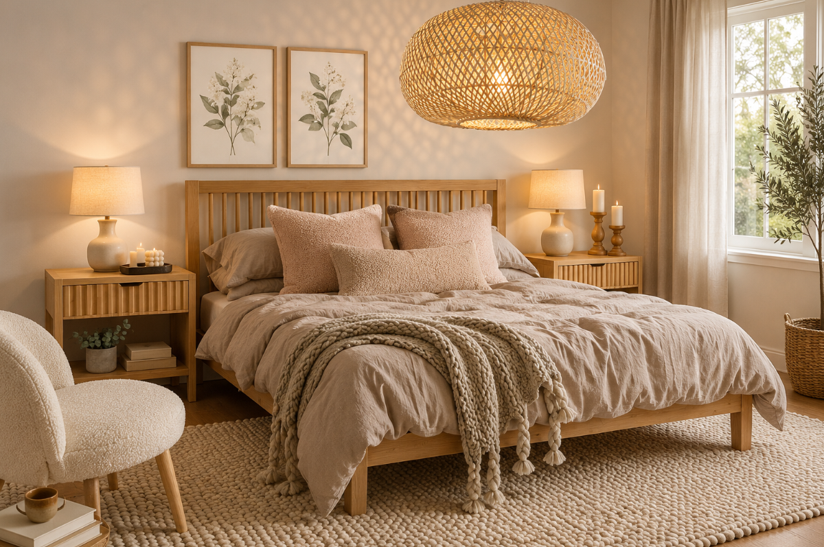 A Warm Scandinavian Bedroom Built Around Blonde Wood and Linen
