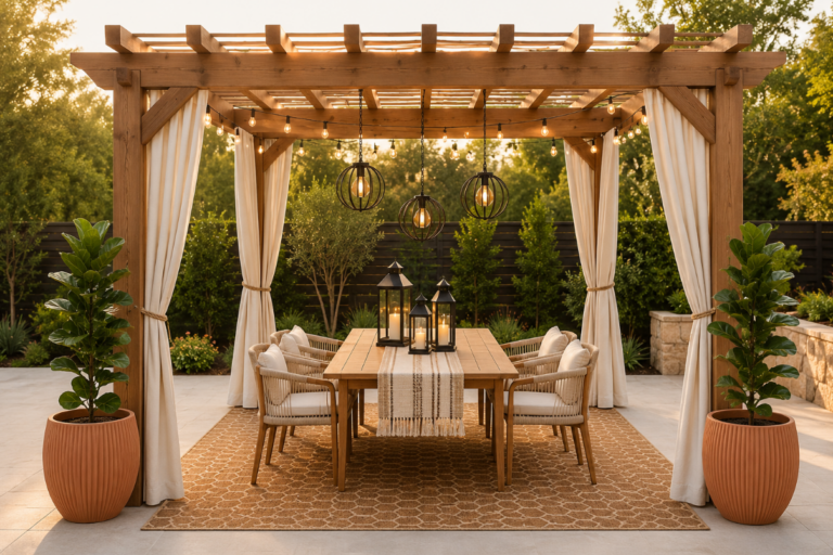 A Teak and Terracotta Pergola Built for Long Dinners Outside