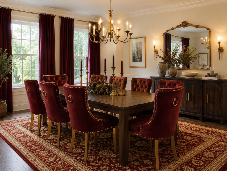 Burgundy Velvet Chairs, a Dark Wood Table, and a Dining Room Built for Long Evenings