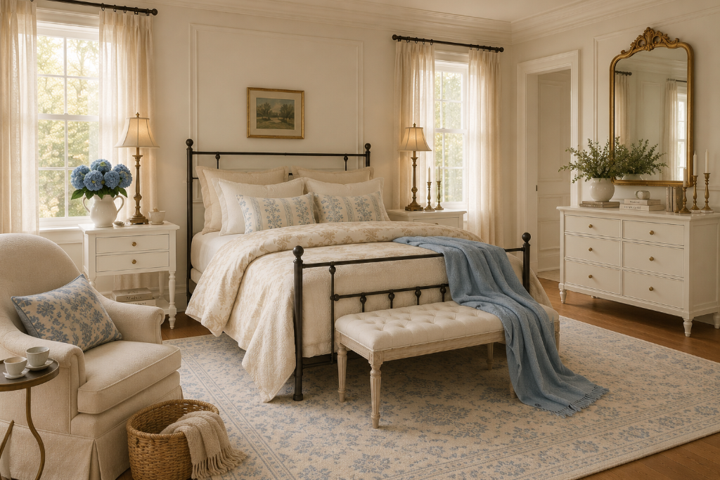 Cream, Toile, and Wrought Iron: A French Country Bedroom