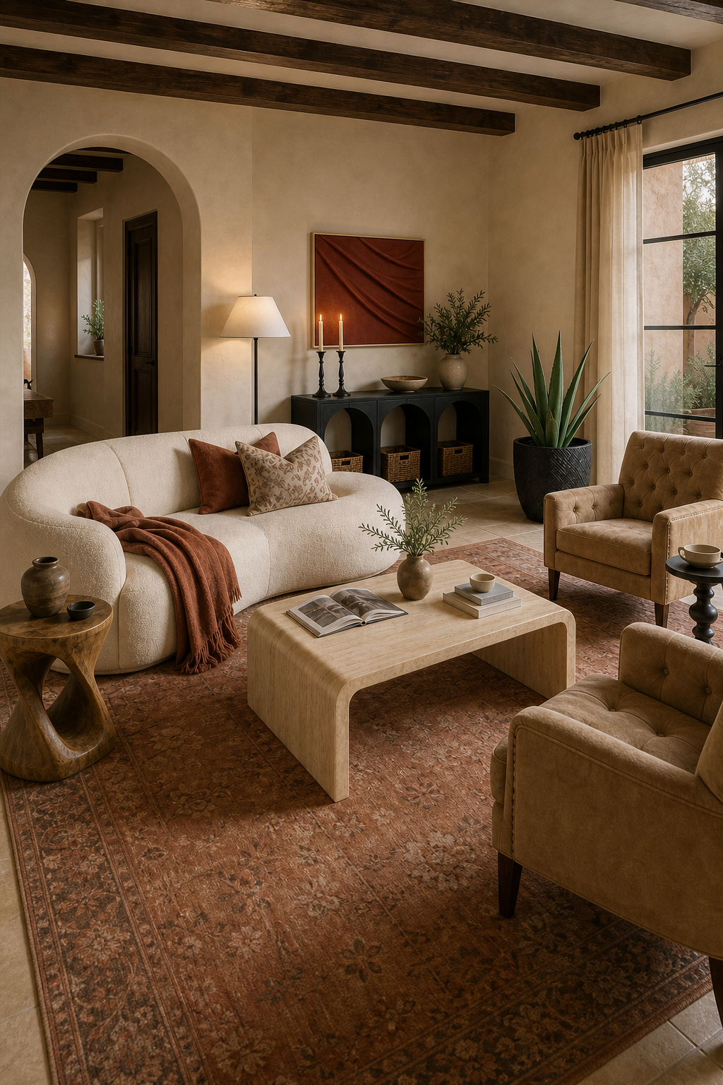 Alternate reframe of the same architectural desert villa living room