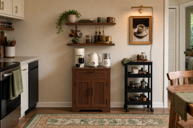 A Compact College Apartment Coffee Bar That Makes Mornings Easier