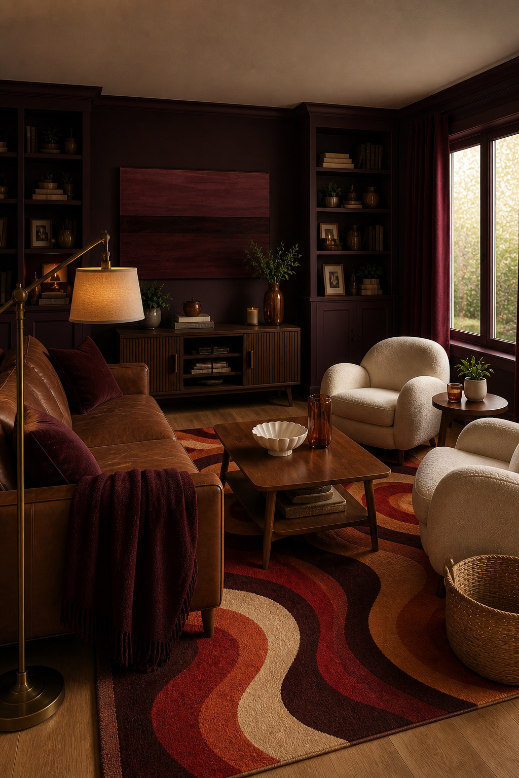 Alternate view of the aubergine living room