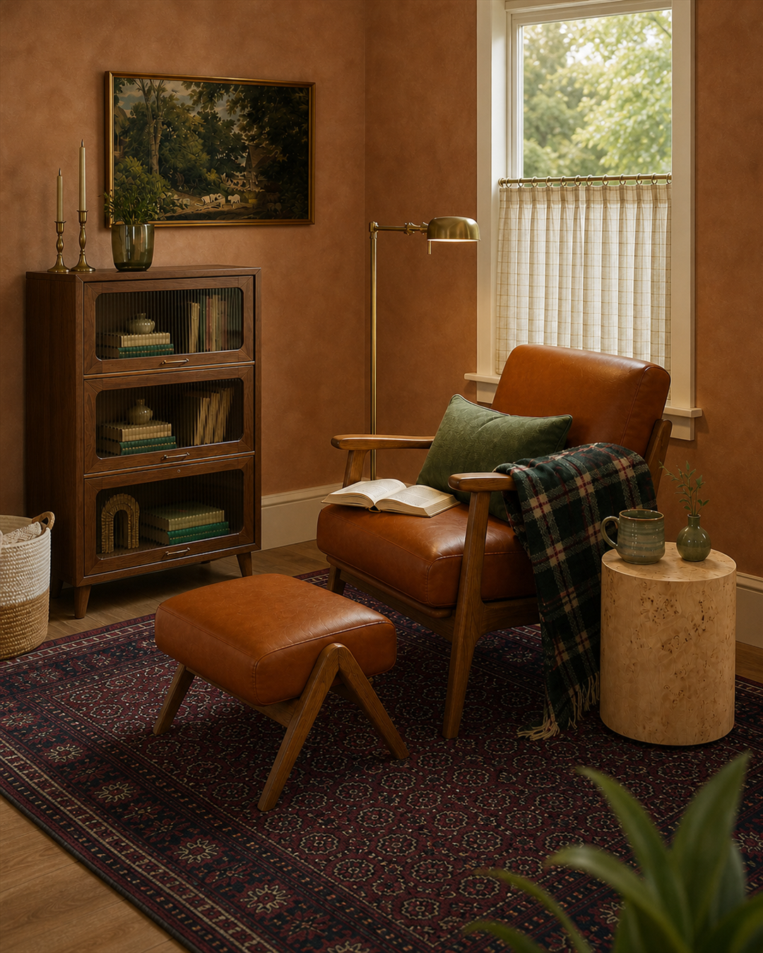 Instagram portrait of the cinnamon English-library reading nook