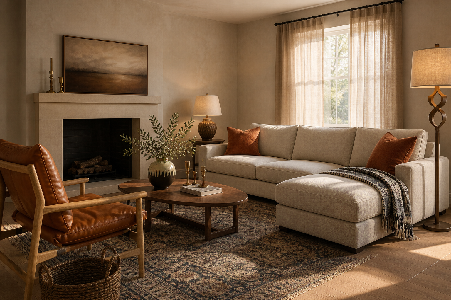 Layered Neutral Living Room with an Oatmeal Sectional