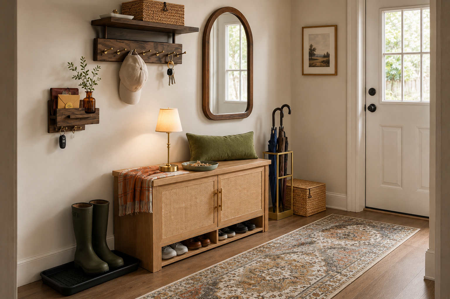 Small Entryway Drop Zone with Warm Oak Storage