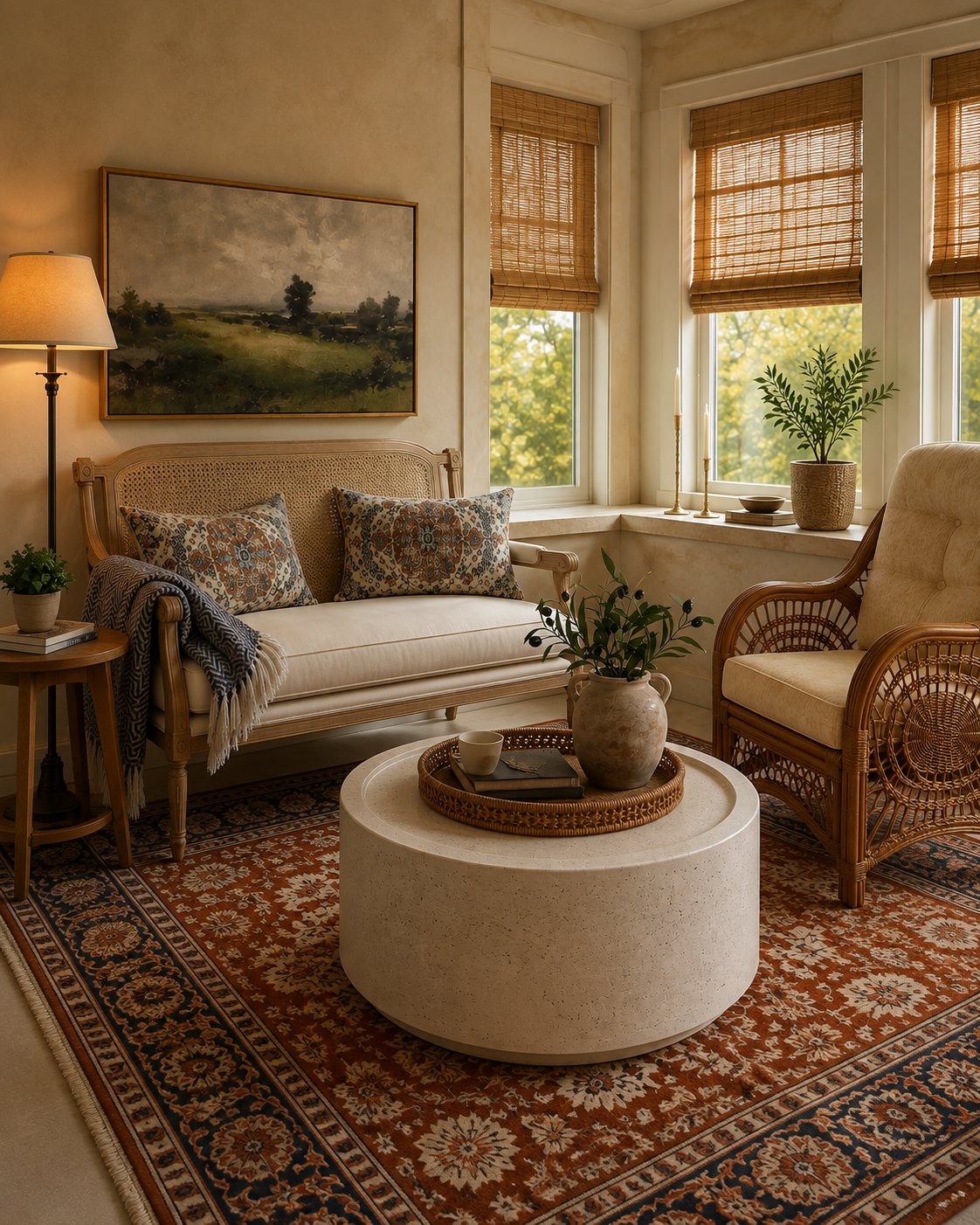 Warm collected sunroom seating arrangement